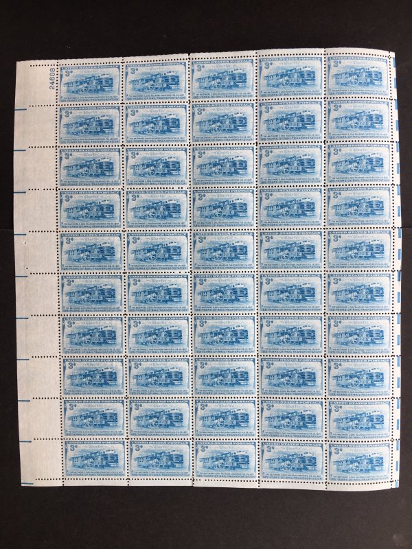 1952 sheet of postage stamps, B & O Railroad, Sc# 1006