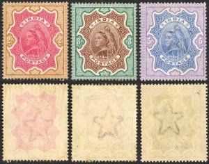 India SG107/9 QV High Values M/M (odd tone spot) Cat 275 pounds