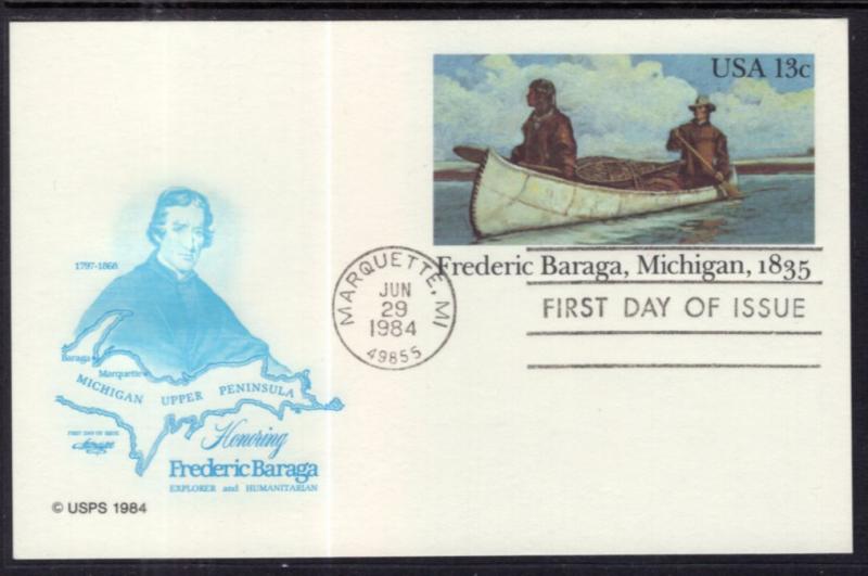 US UX103 Frederic Baraga Postal Card Artmaster U/A FDC