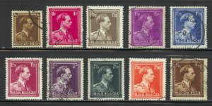 Belgium Scott 283-292 Used H - 1936-1956 King Leopold III - SCV $3.85