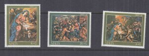 MALTA, 1986 Christmas, Paintings set of 3, mnh.