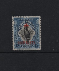 Thematic birds North Borneo 1918 Red Cross surch 4c sg.243 cds used
