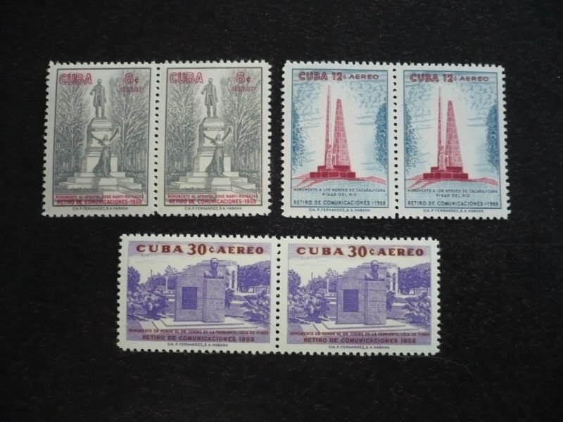Stamps - Cuba - Scott# C206-C208 - Mint Hinged Set of 3 Stamps in Pairs