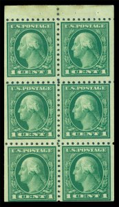 US  1916  Washington  1c green - BOOKLET PANE of 6 - Scott# 462a mint MNH