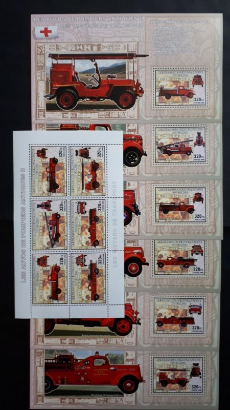 Old firetrucks II - Congo 2006 - sheet + complete set of 6 ss perforated ** MNH