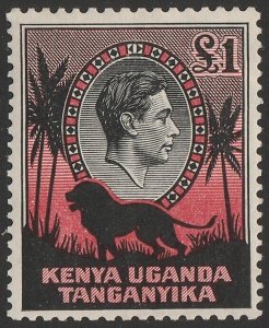 KENYA UGANDA TANGANYIKA 1938 KGVI Lion £1 perf 11¾ x 13. SG 150 cat £550. Scarce