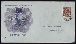 Canada-cover #12028 - Kingston-2c+1c Wartax-illustrated ad [The Wormworth piano