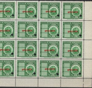 VENEZUELA ABNCo. TELEGRAPH Stamp *SPECIMEN* Marginal Corner Block{20} MNH MF157