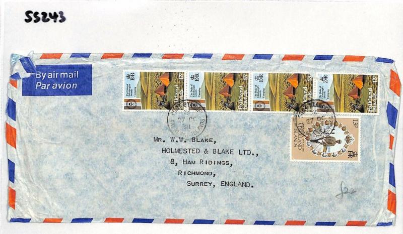 FALKLAND ISLANDS Commercial QUINTUPLE RATE Air Mail Cover Surrey 1981 SS243