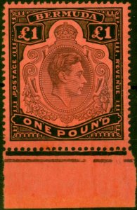 Bermuda 1943 £1 Pale Purple & Black-Pale Red SG121Var 'One Poun'd' V.F MNH