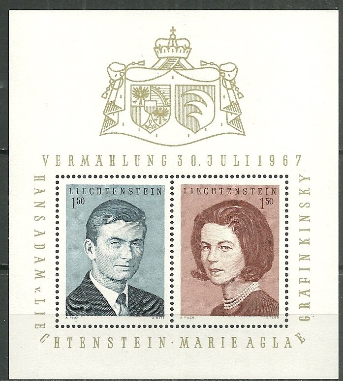 1967 Liechtenstein 424 Prince Hans Adam & countess Kinsky MNH S/S