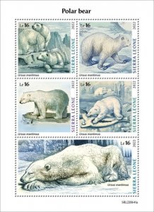 Sierra Leone - 2022 Polar Bears on Stamps - 5 Stamp Sheet - SRL220641a