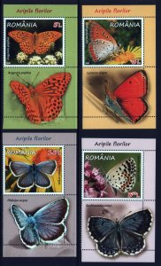 Romania butterflies 2016 MNH stamps with labels