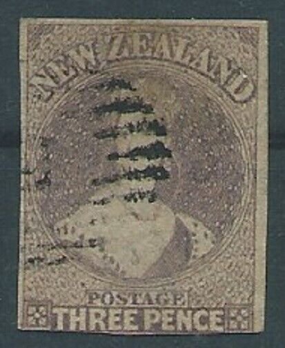NEW ZEALAND 1862-64 FFQ 3d brown lilac SG40 fine used with 3+ margins......S7202