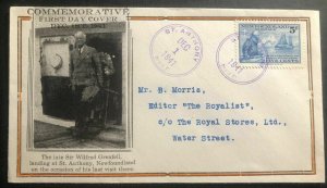 1941 St Anthony Newfoundland First Day Cover FDC Sir Wilfred Grenfell Visit