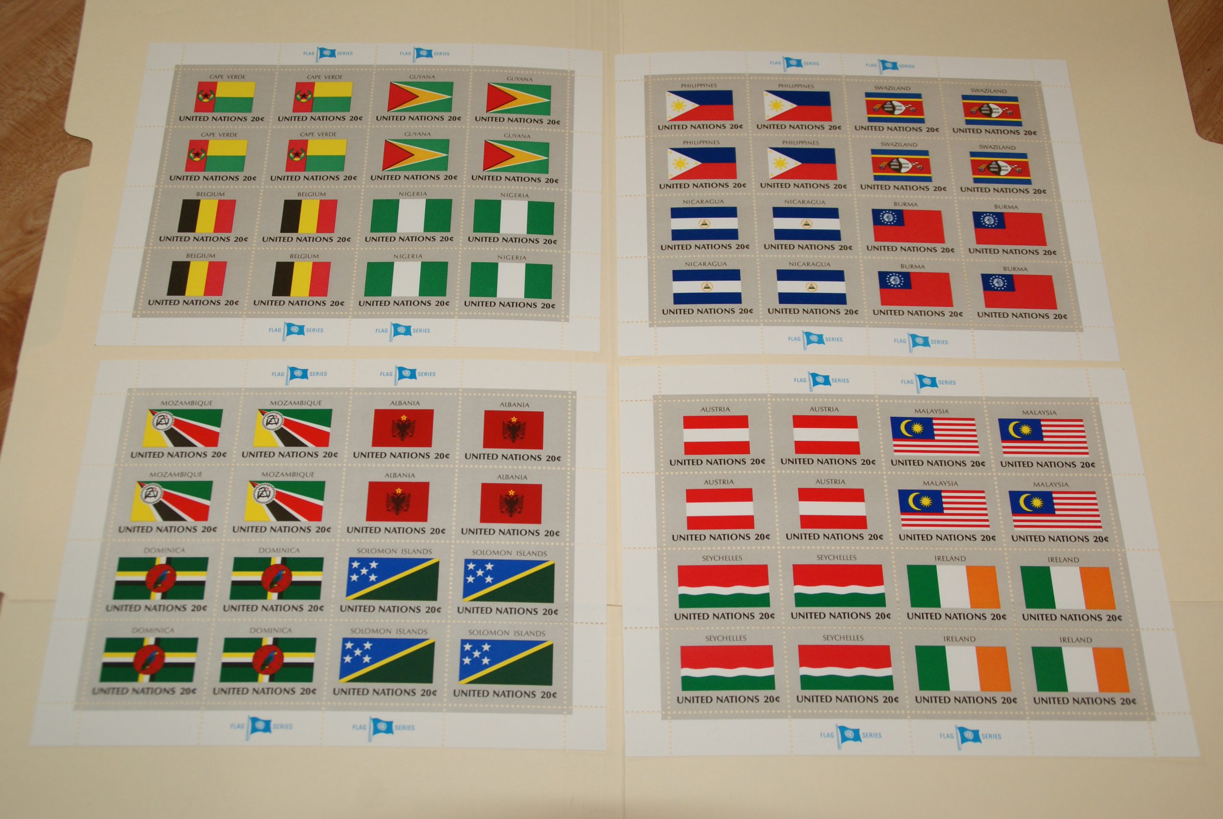 1982 United Nations, UN - NY, Flags series complete sheets of 16