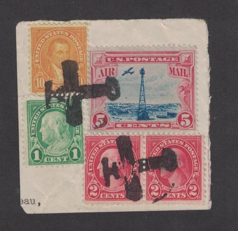 Scott 581,583,591 & C11 on Paper. Unusual Fancy Cancel.     #02 581fc