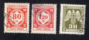 Bohemia & Moravia 1941 80h, 1.20k & 3k Officials, Scott O5, O7, O22 used