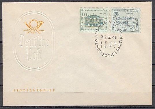 German Dem. Rep. Scott cat. 421-422. Composer F. Mendelssohn. First day cover.