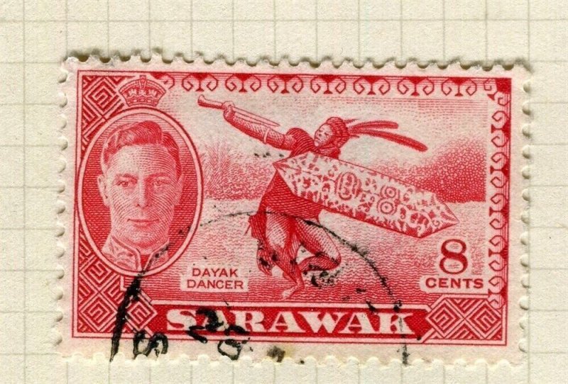 SARAWAK; 1950 early GVI pictorial issue fine used 8c. value