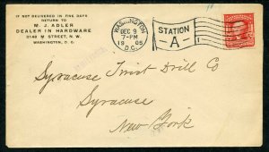 U.S. Scott 319 George Washington On 1905 Cover w/Hardware Ad Corner Card