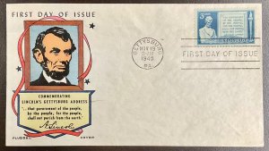 978 Fluegel multi-color cachet Gettysburg Address FDC 1948