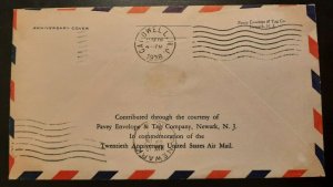 1938 First Flight Air Mail Cachet Cover South Orange NJ Williamsport PA