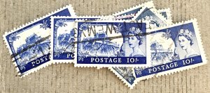 Great Britain 538 / Lot of 7 1955 10sh Blue Queen Elizabeth II Stamps, Used