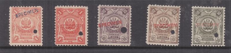 PERU, Officials, 1909-36 selection, ABN Co. Proof, SPECIMEN, punch hole (5)