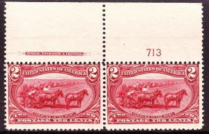 US 286 2c Trans-Mississippi Mint Plate #713 Top Pair F-VF OG NH SCV $160