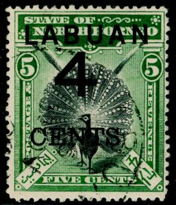 LABUAN SG102, 4c on 5c green, FINE USED, CDS. Cat £26.