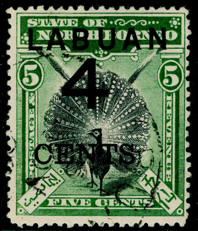 LABUAN SG102, 4c on 5c green, FINE USED, CDS. Cat £26.