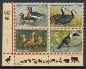UN Geneva 410a Birds Inscription Plate Block MNH VF