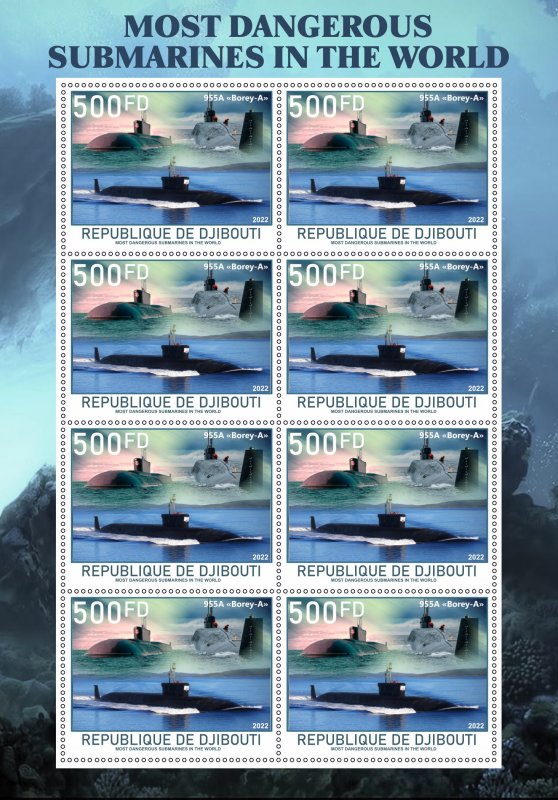 Stamps. Ships, Submarines Djibouti 2022 year 6 sheet perforated