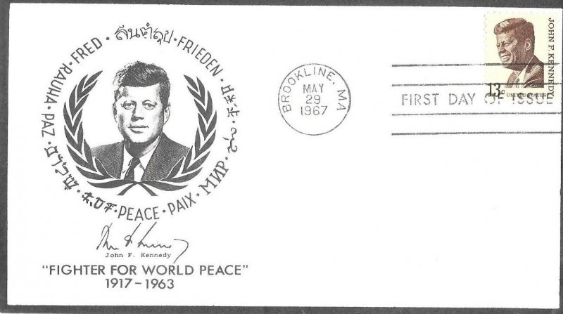 1967 FDC, #1287, 13c John F. Kennedy, Martin Pre Bor Craft
