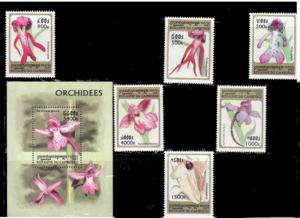 WD03/15/21-Cambodia - 1997 Orchids - 6 Stamp & S/S  Set  3M-005