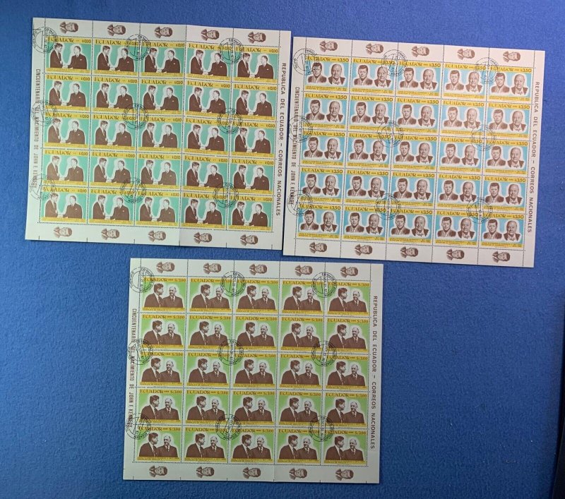 ECUADOR - Scott 764A-E - SIX used (may have perf seps) sheet - JFK, Churchill -c