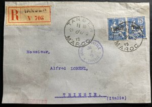 1919 Tanger French Morocco Registered Front Cover To Trieste Italy Sc#81