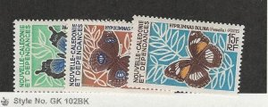 New Caledonia, Postage Stamp, #357, 359-360 Mint Hinged, 1967 Butterfly