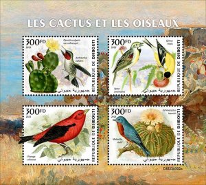 DJIBUTI - 2023 - Cactus & Birds - Perf 4v Sheet - Mint Never Hinged