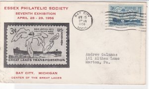 U.S. 1956 7th Exhib. Essex Philatelic Soc. Bay City Stamp Illust Cover Rf 37698