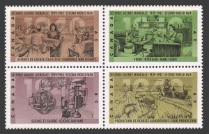 Canada 1298-1301a block, MNH. Mi 1206-1209. WW II events, 1990. Science and war.
