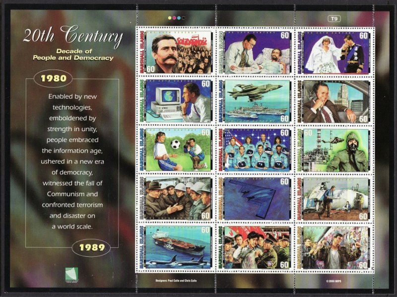 2000 Marshall Islands Events of 20th Century sheet MNH Sc# 726 a-o CV: $18.00