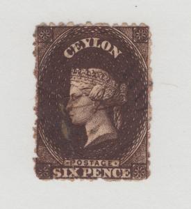 Ceylon SG 55cx used 1863 6p Queen Victoria, Watermark Reversed, F-VF