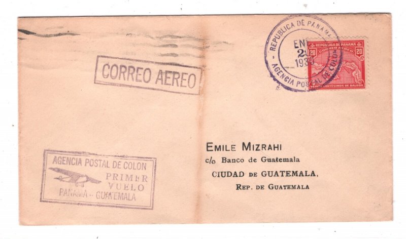 PANAMA Air Mail Cover 1930 PAA FIRST FLIGHT GUATEMALA Colon {samwells}KT82