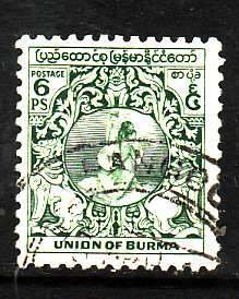 Burma-Sc#103- id7-used 6p green-1949-