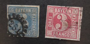 BAVARIA Germany Scott 2 and 10 Used Stamp Lot Bayern T19379