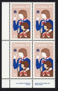 GIRL GUIDES, HISTORY = Canada 1985 # 1062 MNH LL Block of 4