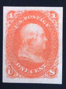 Scott #63TC5c - 1c Deep Red Orange - Franklin - Plate on wove paper - 1861