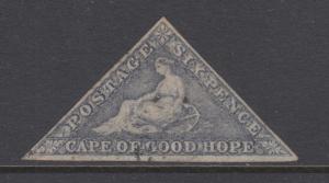 Cape of Good Hope Sc 5c, SG 7d used 1863 6p Hope Seated Triangular, almost VF